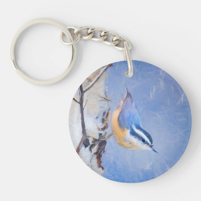 Red-Breasted Nuthatch Painting Original Bird Art Keychain (Front)