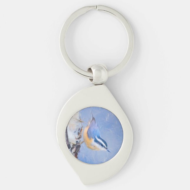 Red-Breasted Nuthatch Painting Original Bird Art Keychain (Front)