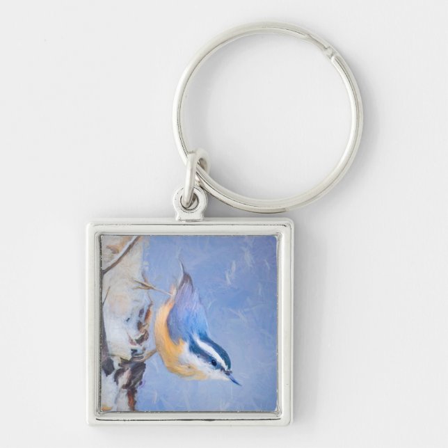 Red-Breasted Nuthatch Painting Original Bird Art Keychain (Front)