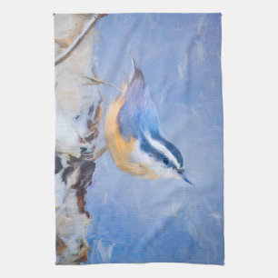 Red-Breasted Nuthatch Painting Original Bird Art Kitchen Towel