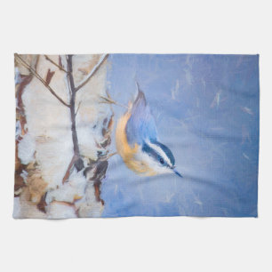 Red-Breasted Nuthatch Painting Original Bird Art Kitchen Towel