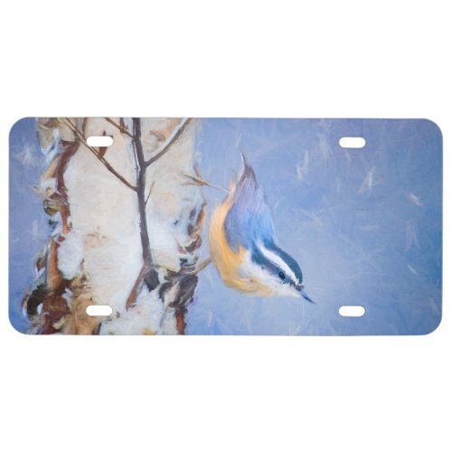 Red_Breasted Nuthatch Painting Original Bird Art License Plate