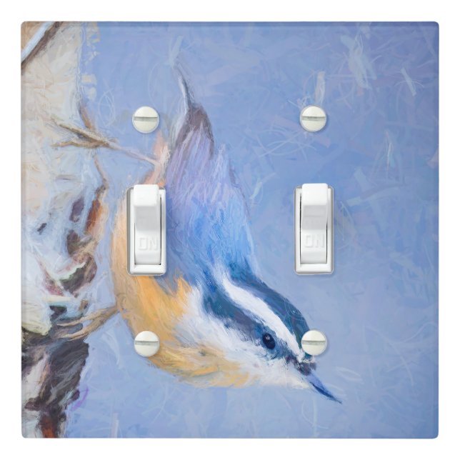 Red-Breasted Nuthatch Painting Original Bird Art Light Switch Cover (In Situ)
