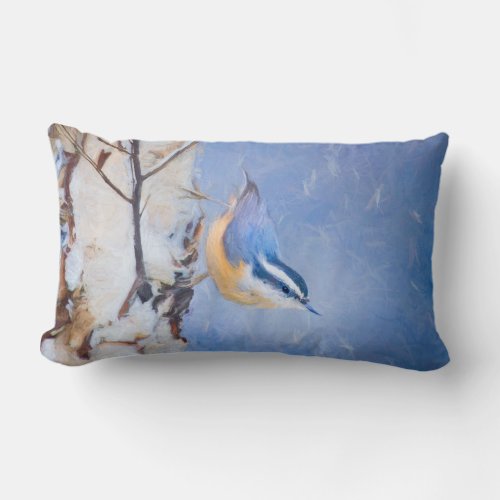 Red_Breasted Nuthatch Painting Original Bird Art Lumbar Pillow