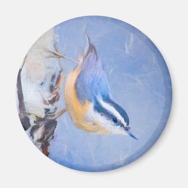 Red-Breasted Nuthatch Painting Original Bird Art Magnet (Front)