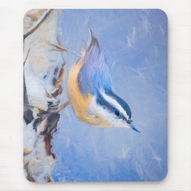 Red-Breasted Nuthatch Painting Original Bird Art Mouse Pad (Front)