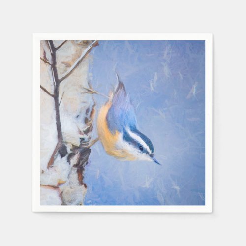 Red_Breasted Nuthatch Painting Original Bird Art Napkins