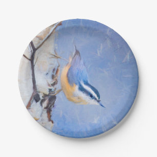 Red-Breasted Nuthatch Painting Original Bird Art Paper Plates