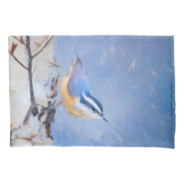 Red-Breasted Nuthatch Painting Original Bird Art Pillow Case (Front)
