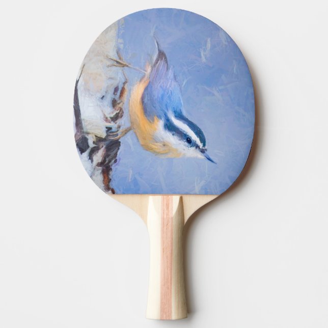 Red-Breasted Nuthatch Painting Original Bird Art Ping Pong Paddle (Front)