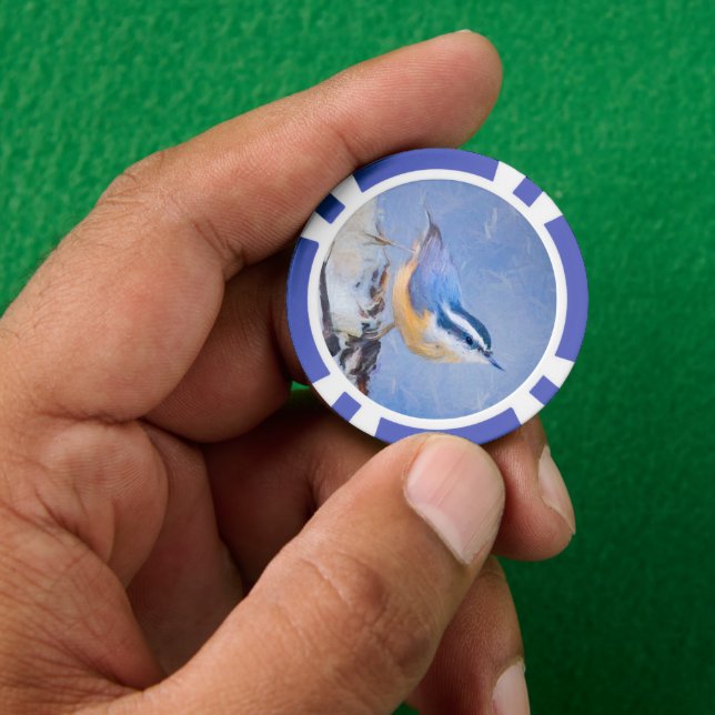 Red-Breasted Nuthatch Painting Original Bird Art Poker Chips (Hand)