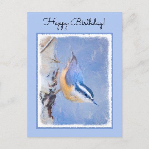 Red_Breasted Nuthatch Painting Original Bird Art Postcard