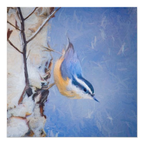 Red_Breasted Nuthatch Painting Original Bird Art Poster