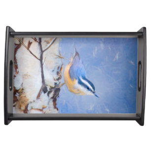 Red-Breasted Nuthatch Painting Original Bird Art Serving Tray
