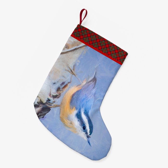 Red-Breasted Nuthatch Painting Original Bird Art Small Christmas Stocking (Front (Hanging))
