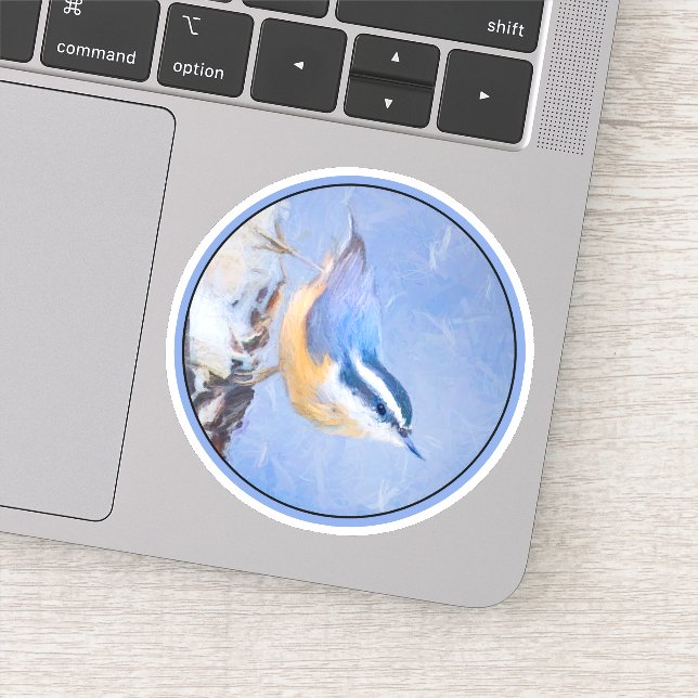 Red-Breasted Nuthatch Painting Original Bird Art Sticker (Detail)