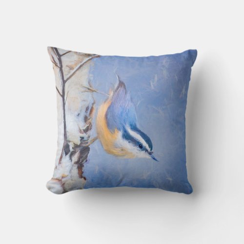 Red_Breasted Nuthatch Painting Original Bird Art Throw Pillow