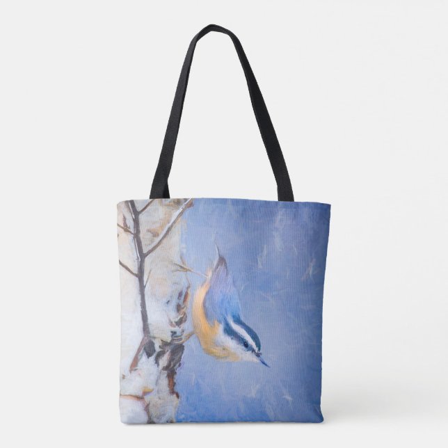 Red-Breasted Nuthatch Painting Original Bird Art Tote Bag (Back)