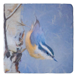 Red-Breasted Nuthatch Painting Original Bird Art Trivet