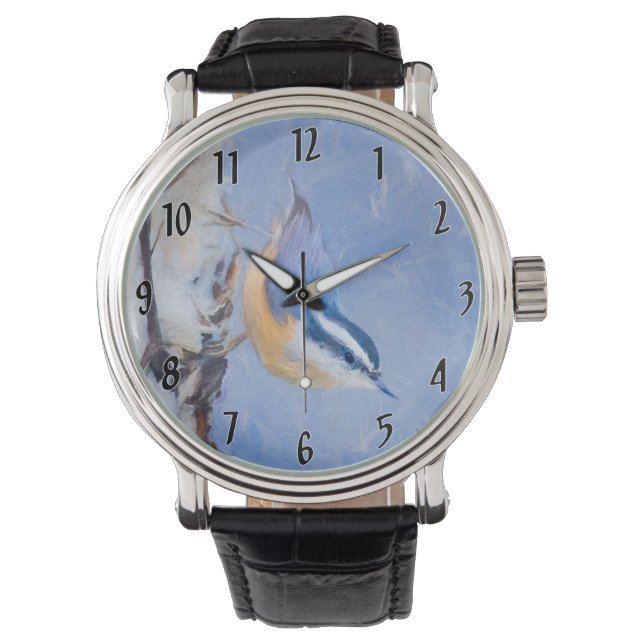 Red-Breasted Nuthatch Painting Original Bird Art Watch (Front)