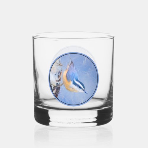 Red_Breasted Nuthatch Painting Original Bird Art Whiskey Glass