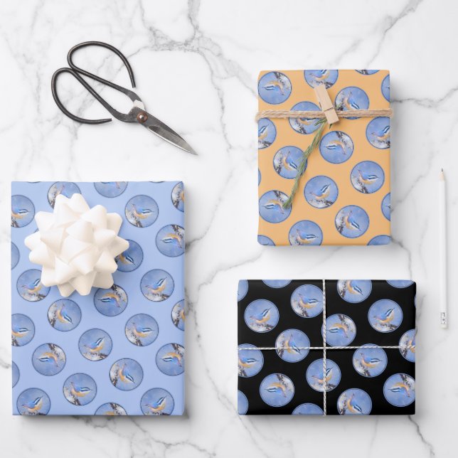 Red-Breasted Nuthatch Painting Original Bird Art Wrapping Paper Sheets (Front)