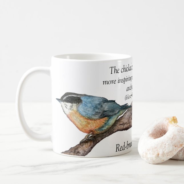 Red-breasted Nuthatch Thoreau Poetry White Mug (With Donut)