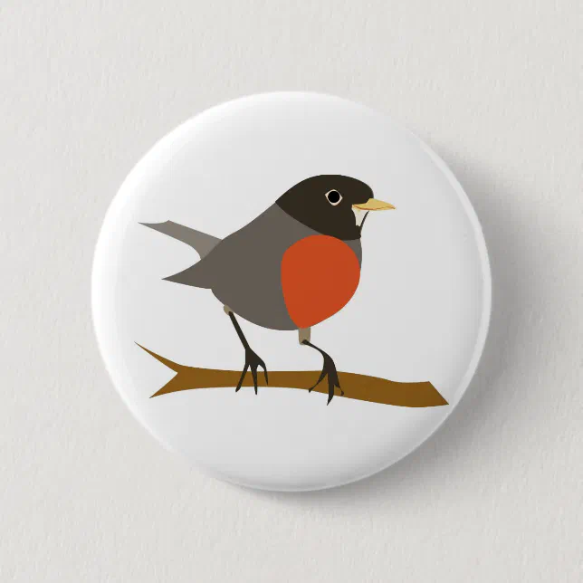 Red Breasted Robin on Branch Pinback Button | Zazzle