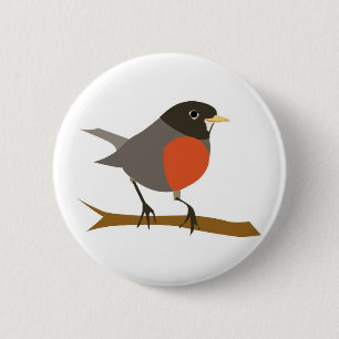 Red Breasted Robin on Branch Pinback Button