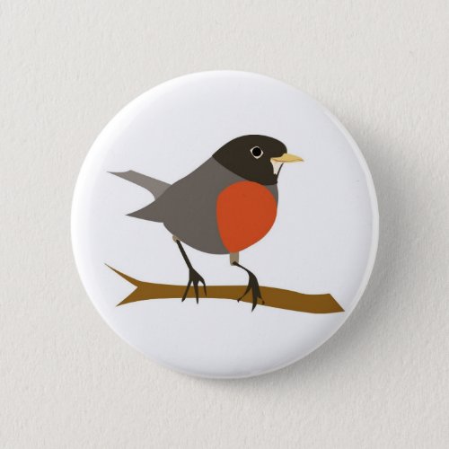 Red Breasted Robin on Branch Pinback Button