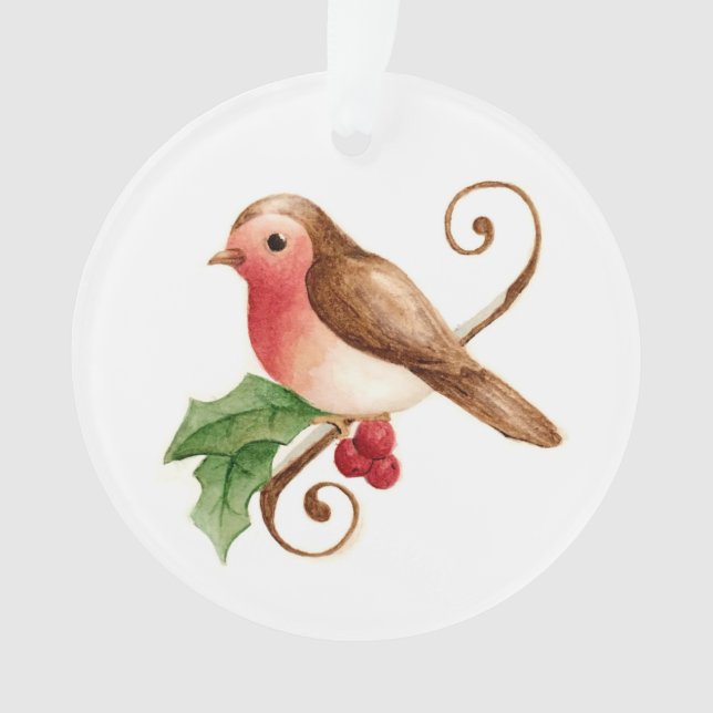 Red-Breasted Robin with Holly Ornament (Front)