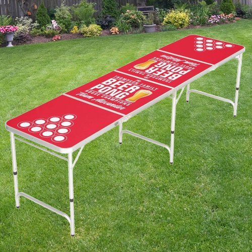 Red Brew Battle Champions with Team Names Beer Pong Table