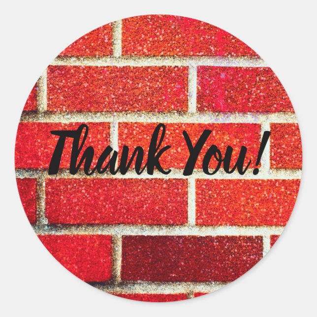 Red Brick & Glitter Holiday Christmas Party Classic Round Sticker (Front)