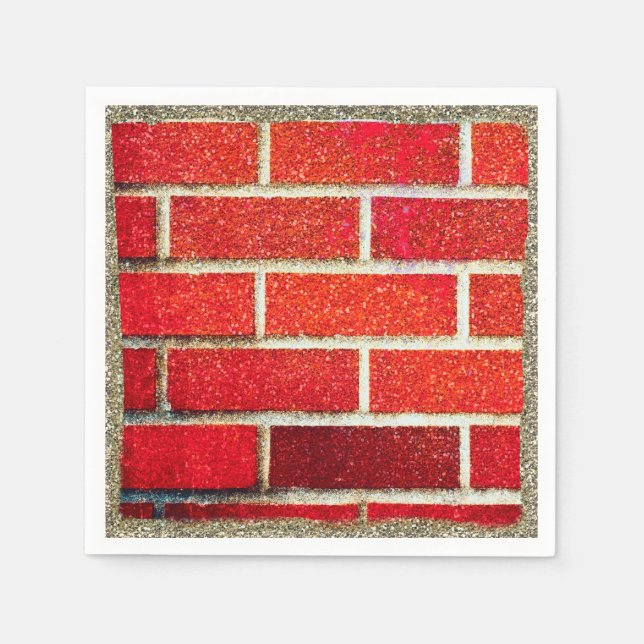 Red Brick & Glitter Holiday Christmas Party Napkins (Front)