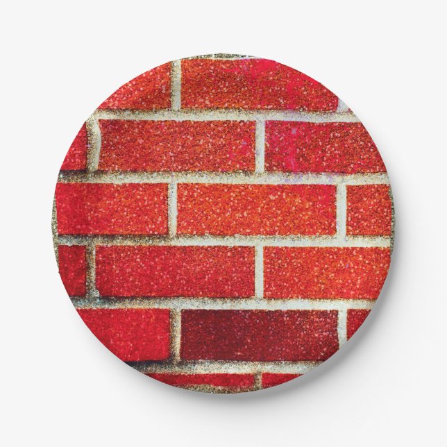 Red Brick & Glitter Holiday Christmas Party Paper Plates (Front)
