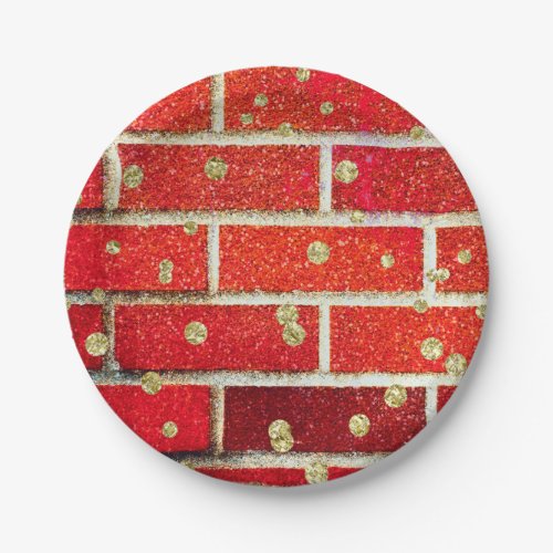 Red Brick  Glitter Holiday Naughty or Nice Party Paper Plates