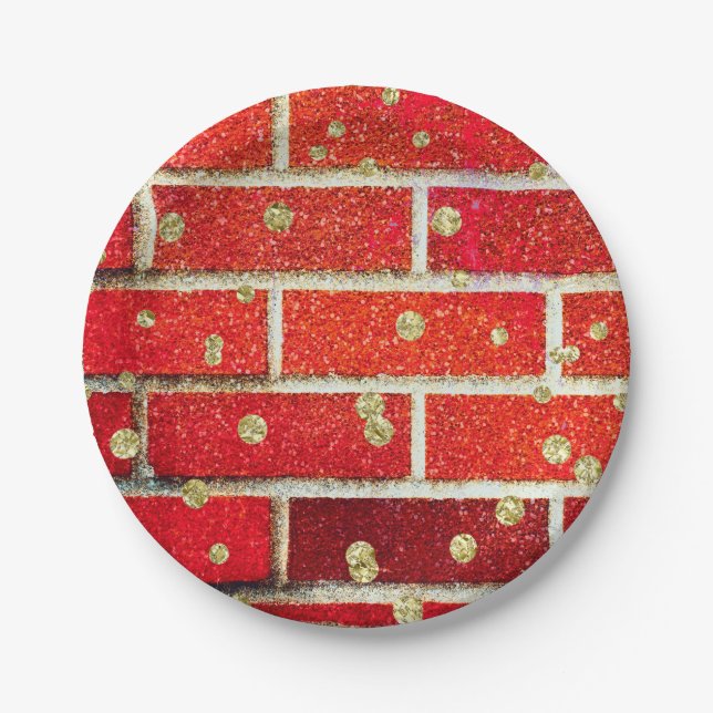 Red Brick & Glitter Holiday Naughty or Nice Party Paper Plates (Front)