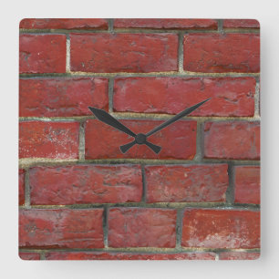 Red Brick Urban Modern Square Wall Clock