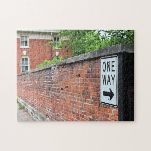 Red Brick Wall  One Way Sign Jigsaw Puzzle