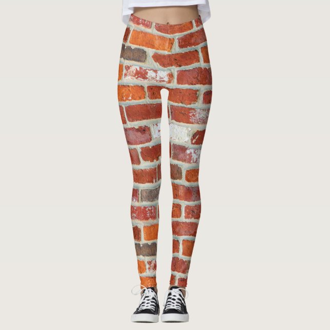Red Brick Wall Pattern Leggings (Front)