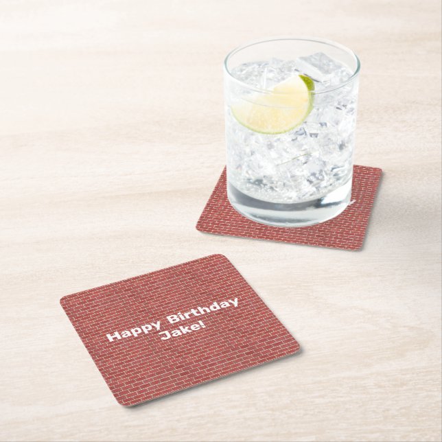 Red Brick Wall Personalized Square Paper Coaster (Insitu)