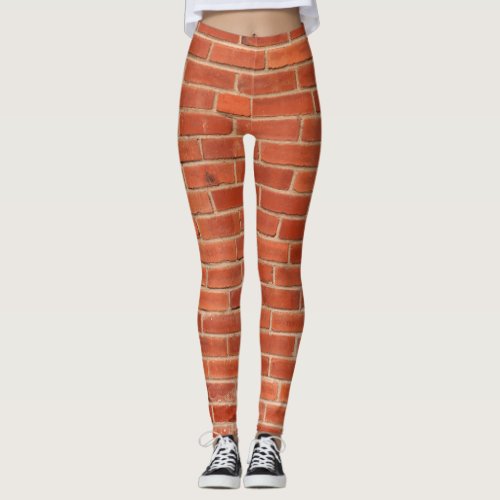 Red Brick Wall Texture Background Leggings