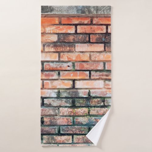 Red brick wall with stainsabstractagedarchitectu bath towel