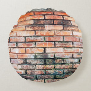 Red brick wall with stainsabstract,aged,architectu round pillow