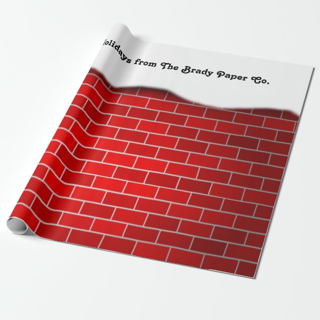 Red Brick with Snow Drift Christmas Wrapping Paper (Unrolled)