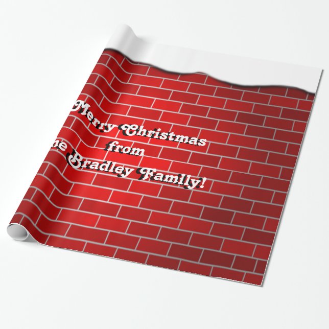 Red Brick with Snow Drift - Snowy Top Wrapping Paper (Unrolled)