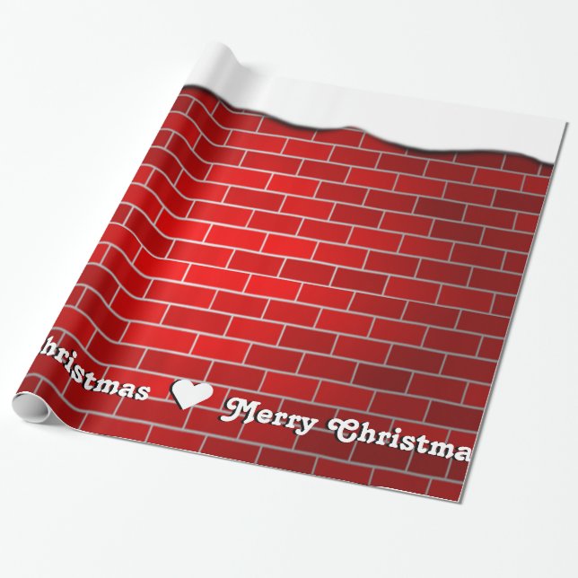 Red Brick with Snow Drift - Snowy Top Wrapping Paper (Unrolled)