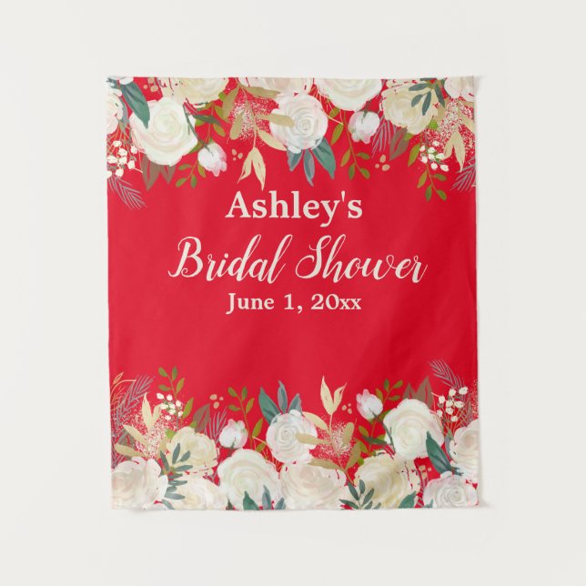 Red Bridal Shower Backdrop Party Photo Booth Prop (Front)