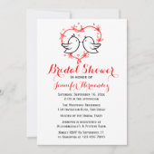 Red Bridal Shower Black Lovebirds & Heart Wedding Invitation (Front)
