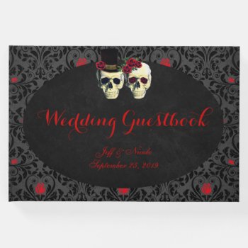 Red Bride Groom Skulls Wedding Guest Book by My_Wedding_Bliss at Zazzle
